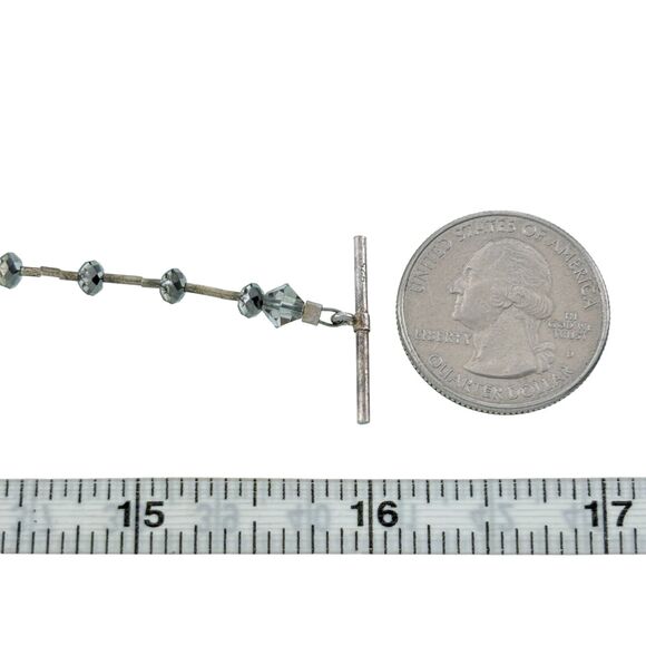 Vintage Artisan Sterling Silver Faceted Glass Beaded Heart Toggle Necklace 16" - Picture 5 of 5